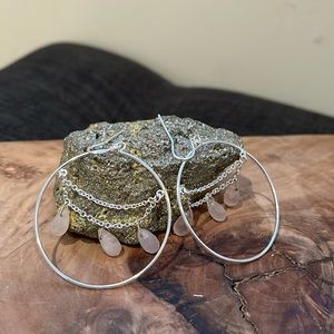 Anthropologie Rose Quartz Sterling Silver Circle Dangling Earrings NWOT